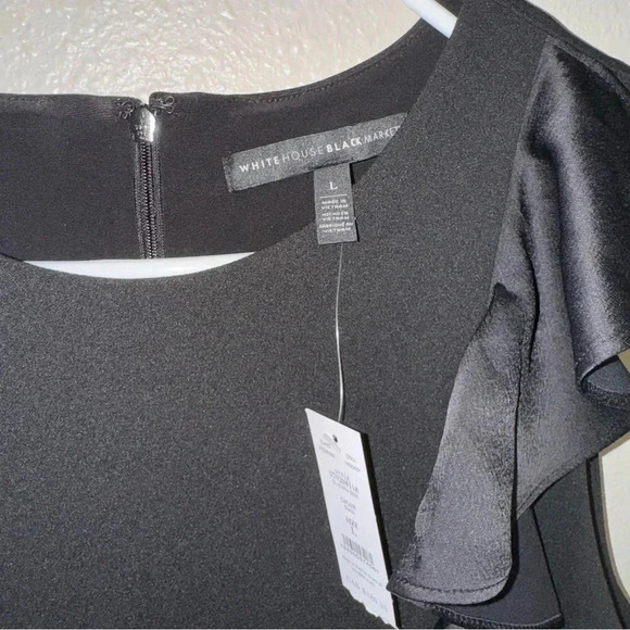 White House Black Market Black Shift Dress with Ruffle Womens Large - Picture 5 of 8